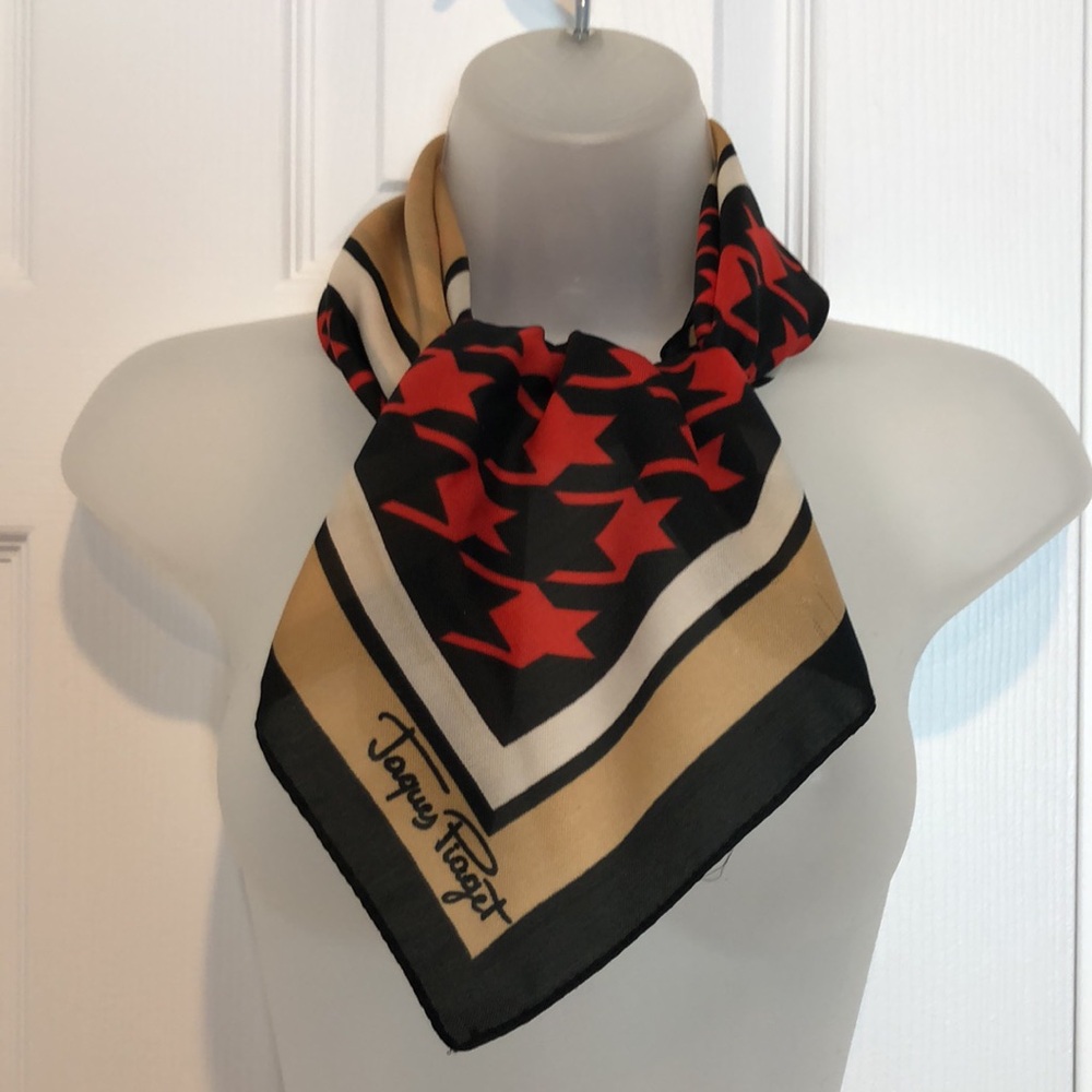VTG Square Scarf by Jacques Piaget 27"x27" Houndstooth Design - Picture 2 of 16